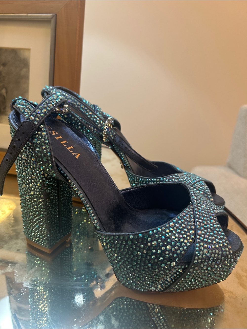 Le Silla Blue Crystal Platform Heels